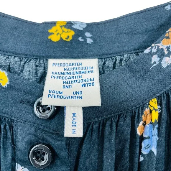 Baum Und Pferdgarten Maxi Dress Size 34 XS Black Floral Long Sleeve Side Pockets - Picture 5 of 9